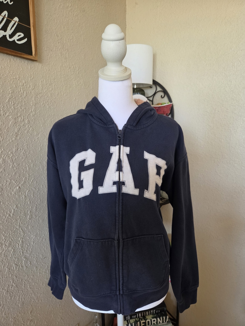 GAP Navy Blue Full-Zip Hoodie with White Logo